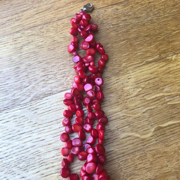 New Red Coral Multi-Strand Necklace - 18 inches - Picture 6 of 8
